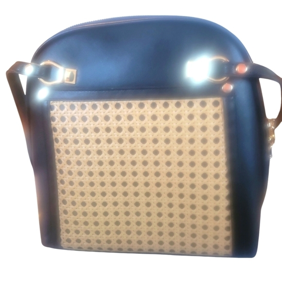 Miztique Daisy Rattan Convertible Cream and Black 2 in 1 Vegan Leather Backpack - Picture 4 of 12